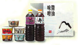 寿・紫(1L)・のり佃煮・しいたけみそ・とりみそ・きくらげの佃煮・金山寺みそ(各カップ)